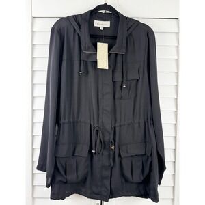 Daniel Rainn Utility Jacket Women XL Black Hooded Drawstring Waist Zip NEW